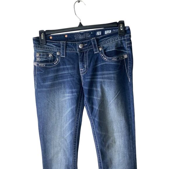 Miss Me Signature Jeans Women Size 28 Bootcut Pockets Rhinestones Whiskers Denim - Picture 7 of 12